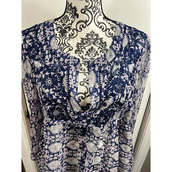 Calypso St Barth silk floral embroidered sheer paisley patterned v-neck tunic - Picture 2 of 8